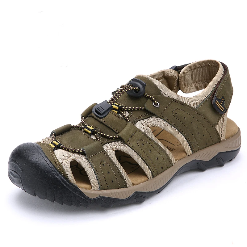 

Custom Logo Mens Genuine Leather Sandals outdoor beach shoes