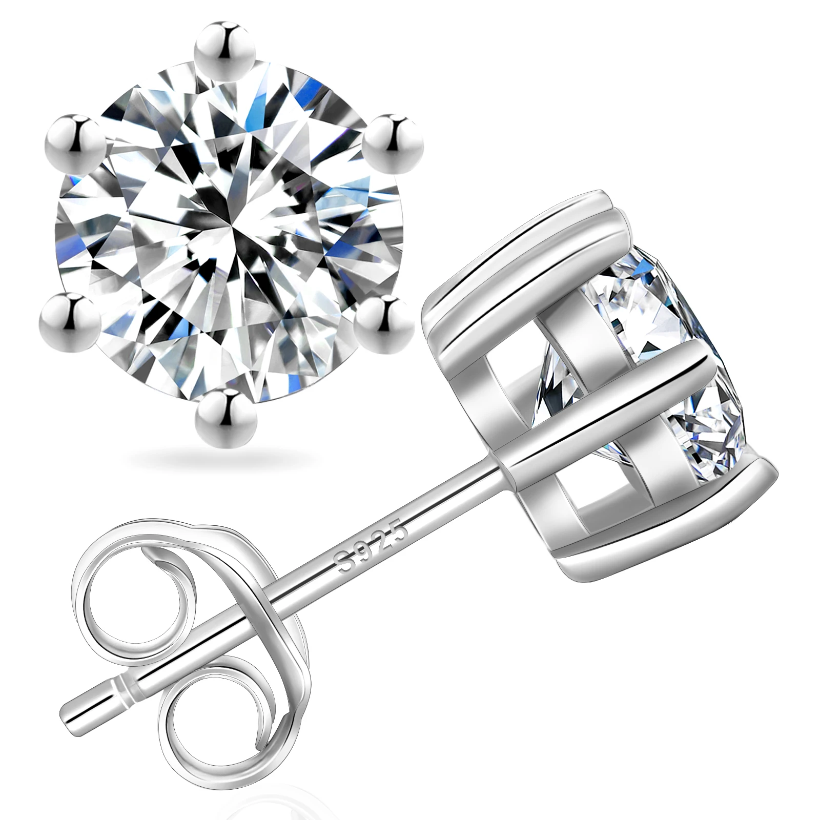 VVS Mossanite Lab Created Diamond Stud 14K Gold Plated S925 Sterling Silver Friction Back GRA Moissanite Earrings for Women Men