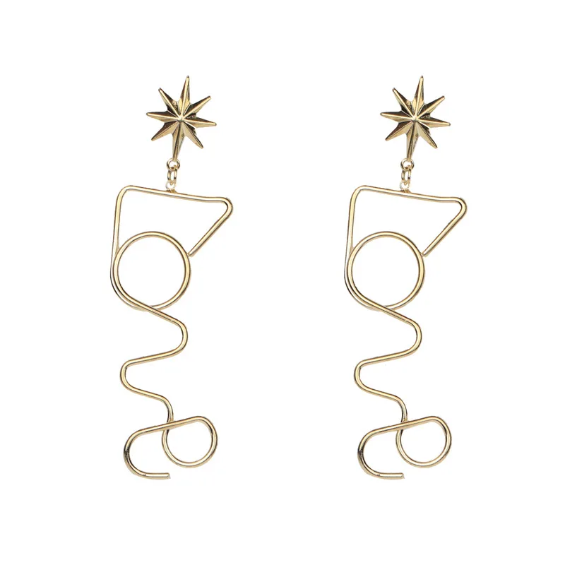 

JUHU New exaggerated irregular geometric star alloy ear buckle simple drop earrings classic metal alloy jewelry for women, Gold