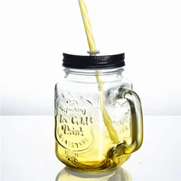 

Custom logo printed screw top 450ml 480ml 500ml with handle juice bottle glass drinking mason jar