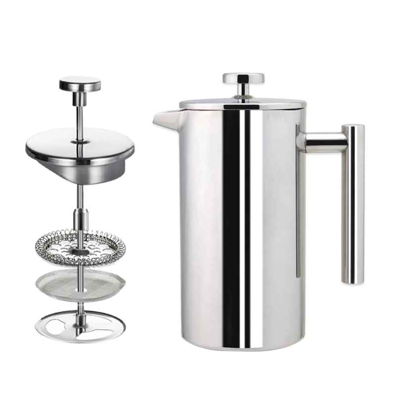 

350ml 800ml 1000ml Custom Vacuum Coffee Plunger Metal Coffee Maker Double Wall Stainless Steel French Press Wholesale