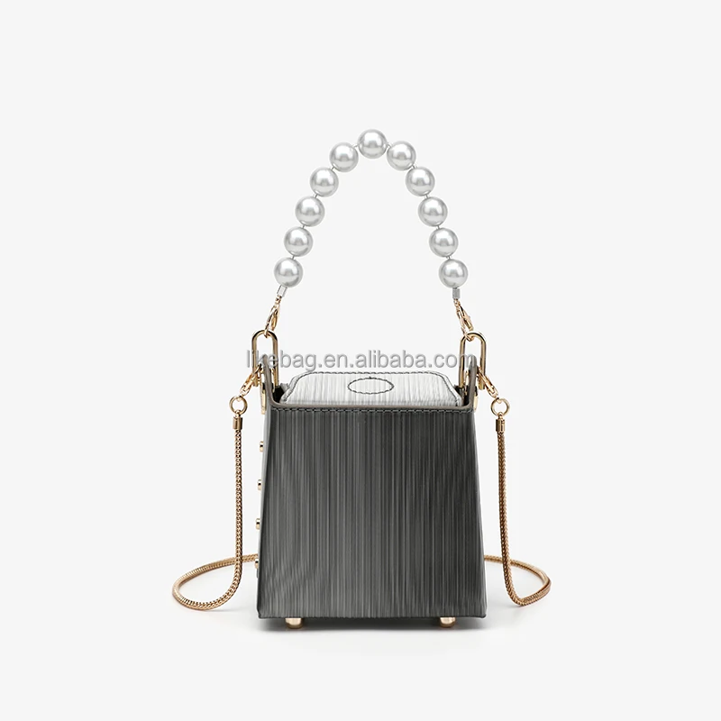 

LIKEBAG lady cigarette case pearl chain gradient color PU leather shoulder messenger lady handbag for girls