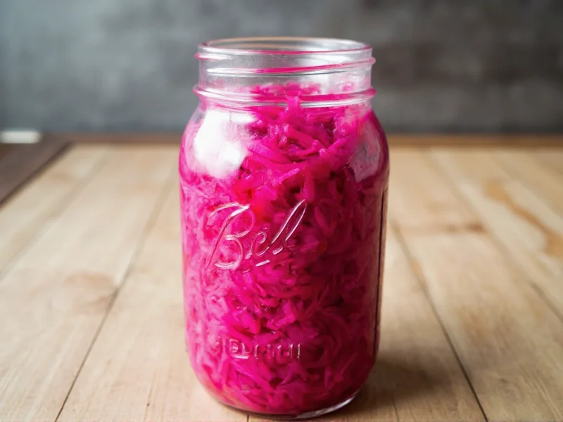 Finished homemade sauerkraut in mason jar with vibrant color