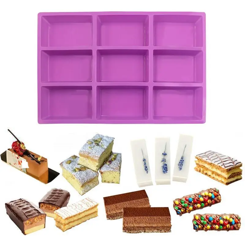 

Durable 9 Cavity Rectangle Shapes Silicone Soap Mold For Chocolate Mold Soap Cookie Kitchen Baking Tools, Red,purple