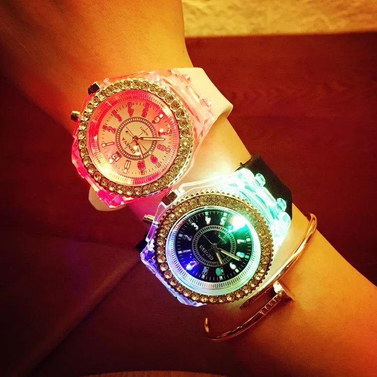 

Wholesale Quartz Silicone Transparent Led Digital Lighting Luminous Diamond Watch Relojes Geneva Watches