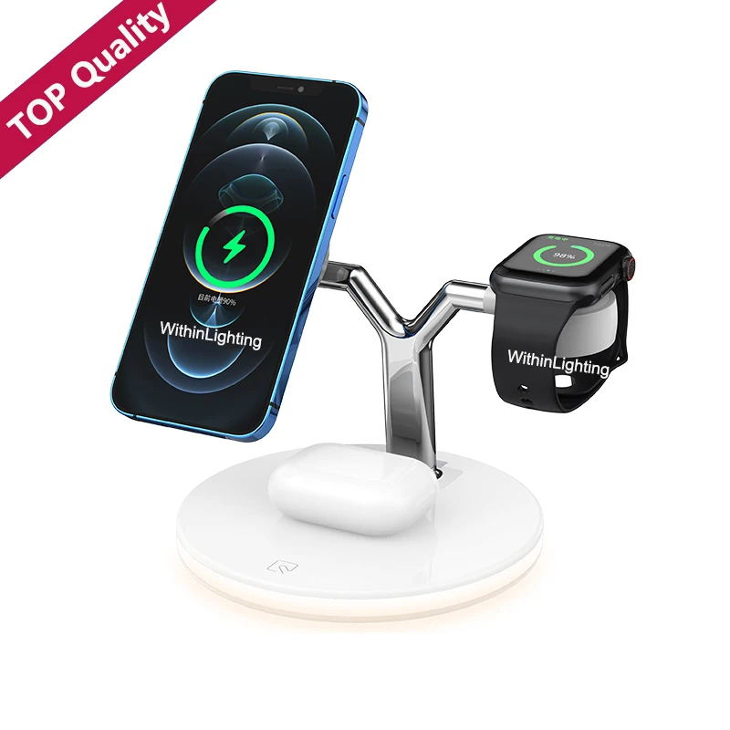 

2021 New 3 in 1 Wireless charging Dock Station with smart light QI J970 phone charger for cellphone earphone watch charger