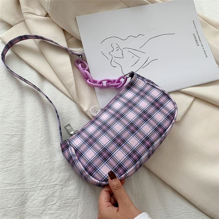 

2020 hot sale fashion all-match plaid casual PU bag woman shoulder bag, Picture