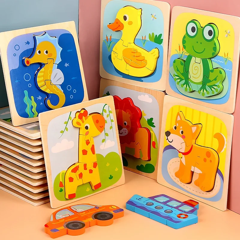 

Best Popular Montessori Educational Game Toys Wooden 3d Eco-Friendly Cartoon Wood Jigsaw Puzzle for Children