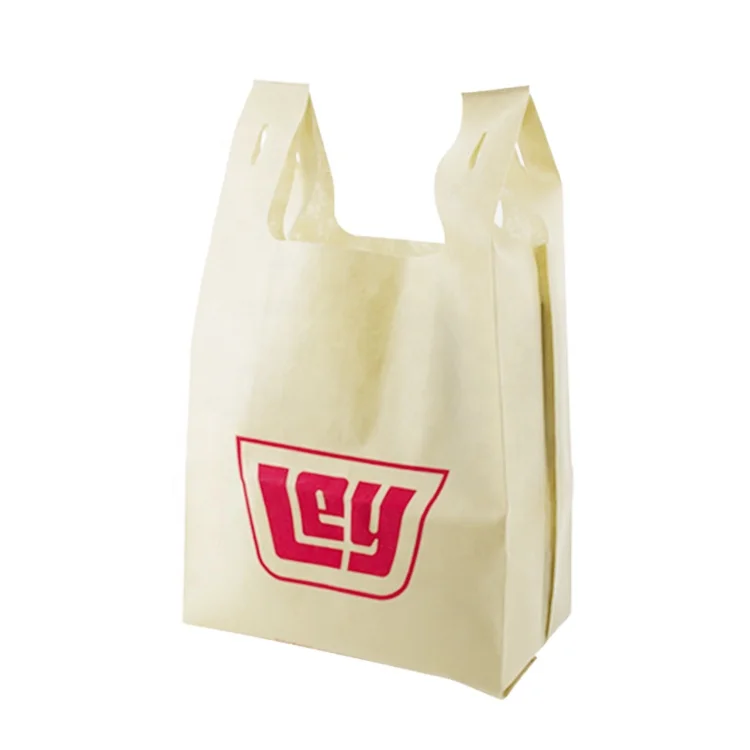 

eco friendly reusable t shirt non-woven w cut bags with thank you logo