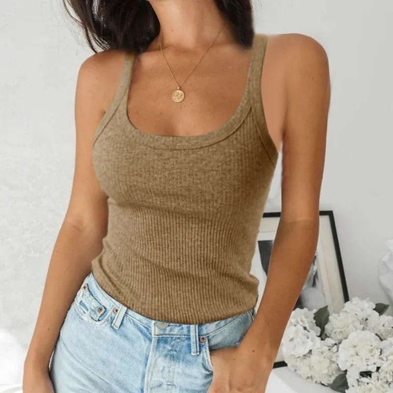 

Solid Color Sexy Round Neck Vest Sleeveless Top T-shirt Women, Picture showed