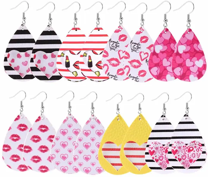 

8 Pairs New Christmas leather Earrings water drop leather Earrings lovely and versatile women's leather Earrings