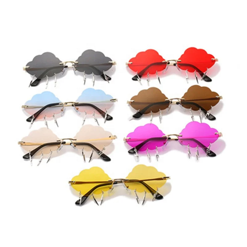 

Women Frameless Party Sun Glasses Fashion Cloud Lightning Irregular Sunglasses, 7 colors