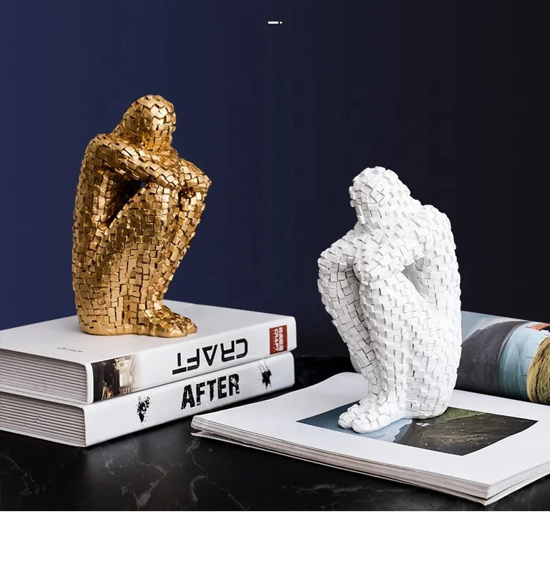 

Mosaic body shape Abstract figure sculpture decoration for model house hotel, White/black/gold