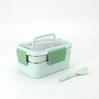 

Wholesale Tin Stainless Steel Thermal 2 layer Lunch Boxes Smart Leakproof Bento Insulated Kids Eco Friendly Lunch Box