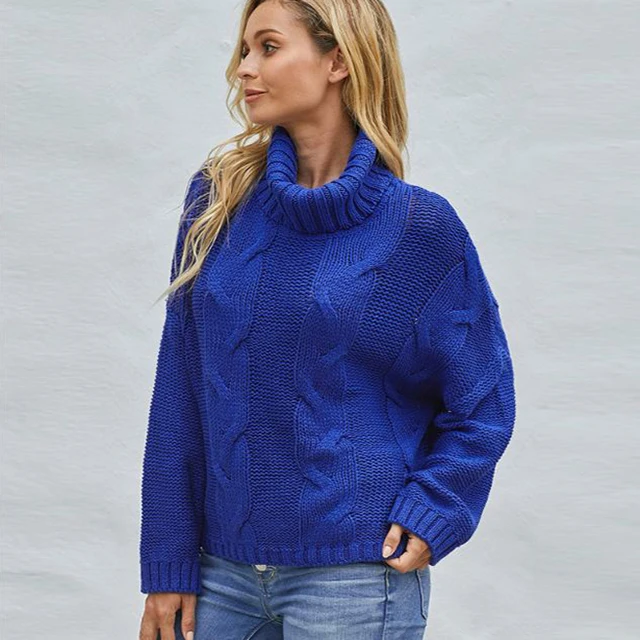 

Wholesale Turtle Neck Knitted Knitwear Ladies Loose Solid Thickness Winter Women Sweater, Customized color