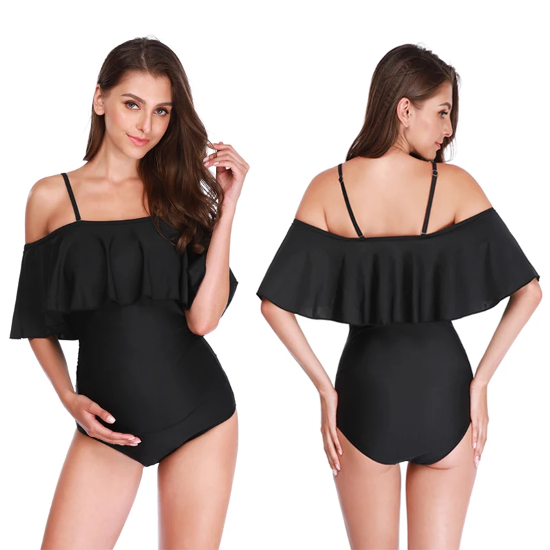 

Lady Maternity Swimwear Summer Bikinis Off Shoulder One Piece Women Swimsuit Pregnant Beachwear Big Size