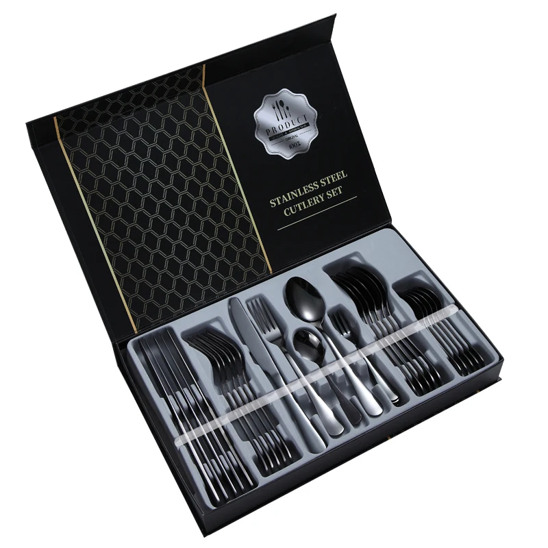 

Manufacture Wholesale Luxury Camping Portable Colorful Stainless Steel Besteck 30 Pcs Flatware Gift Box Packaging Cutlery Set