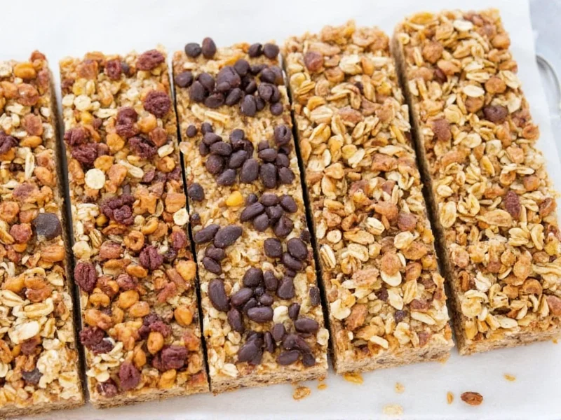 Variety of homemade granola bars with different toppings