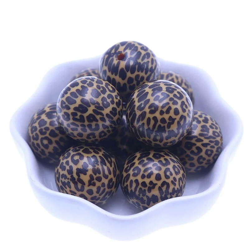 

Fashion Loose Gumball  100Pcs Brown Color Print Leopard Acrylic Chunky Round Beads, Mixed color, white, pink, brown, gray,white