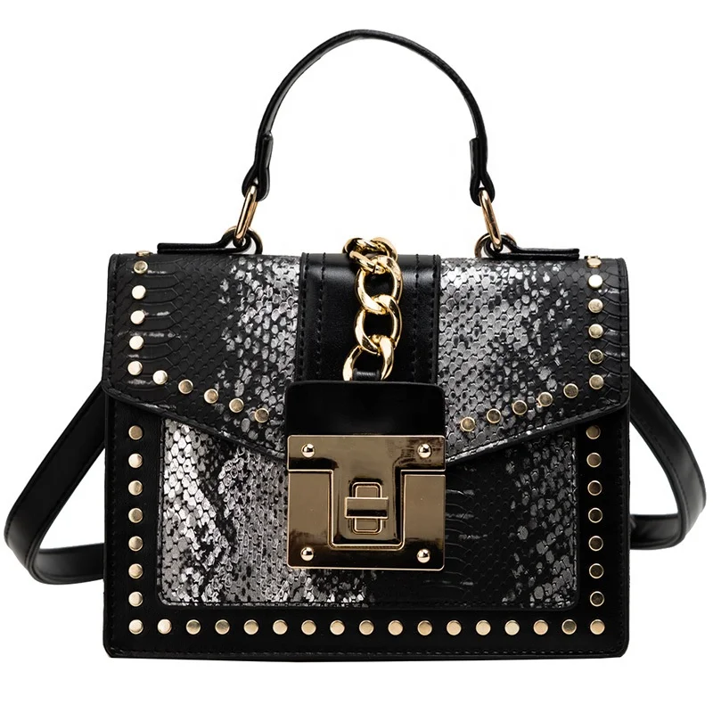 

2021 new snakeskin shiny three-dimensional small square bag rivet single shoulder cross-body chain strap female bag, 7color