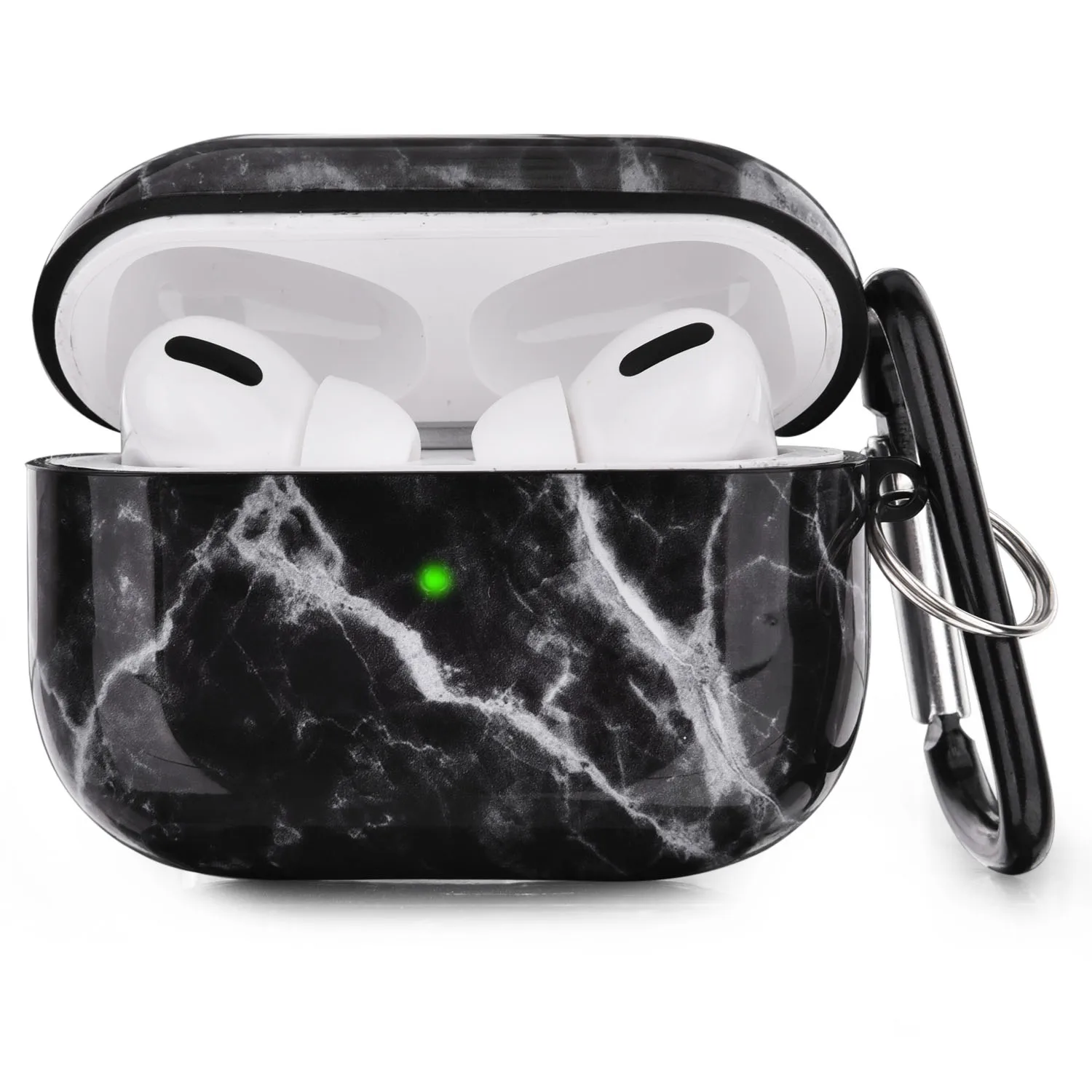 

Full Protective Luxury TPU IMD Shockproof Cover Case for Airpod Pro Case Marble Black with Keychain for Airpod Pro 3 2 1, 51 colors available