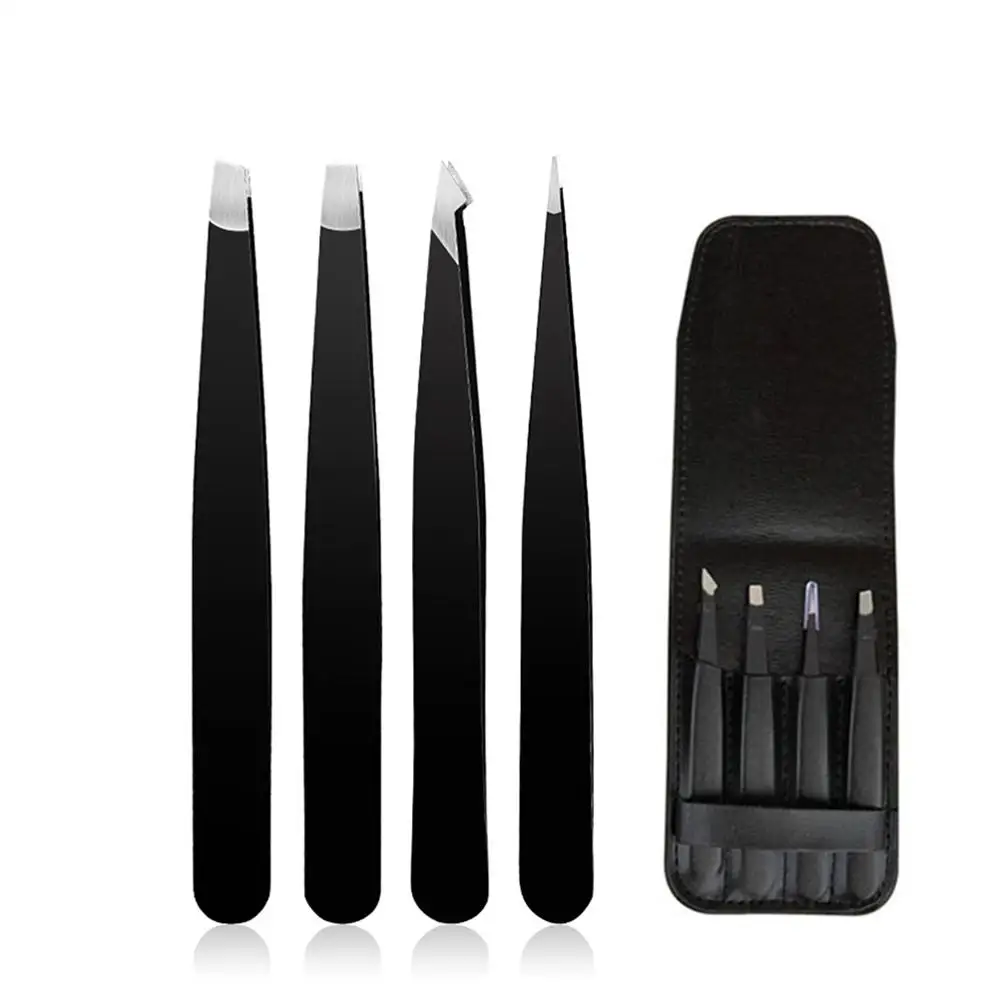 

4 Stainless Steel Eyebrow Clip Double Eyelid Stickers Tweezers With Suitcase Makeup Tool Set
