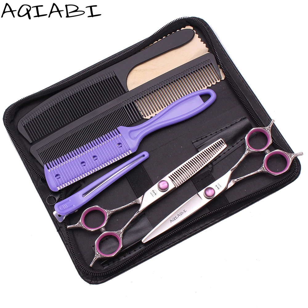 

Hairdresser Set 6" AQIABI 440C Thinning Scissors Hair Cutting Scissors Barber Scissors Professional Hair Shears A9018, Black/silver/green