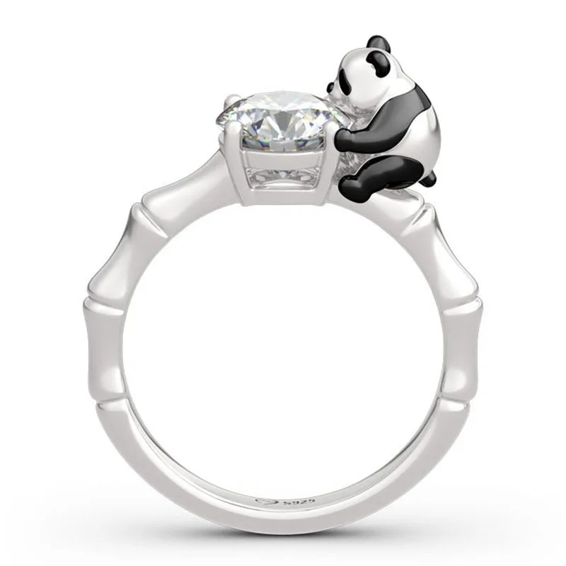 

Jachon Simple Ins personality Panda hug zircon bamboo opening ring niche design temperament ring