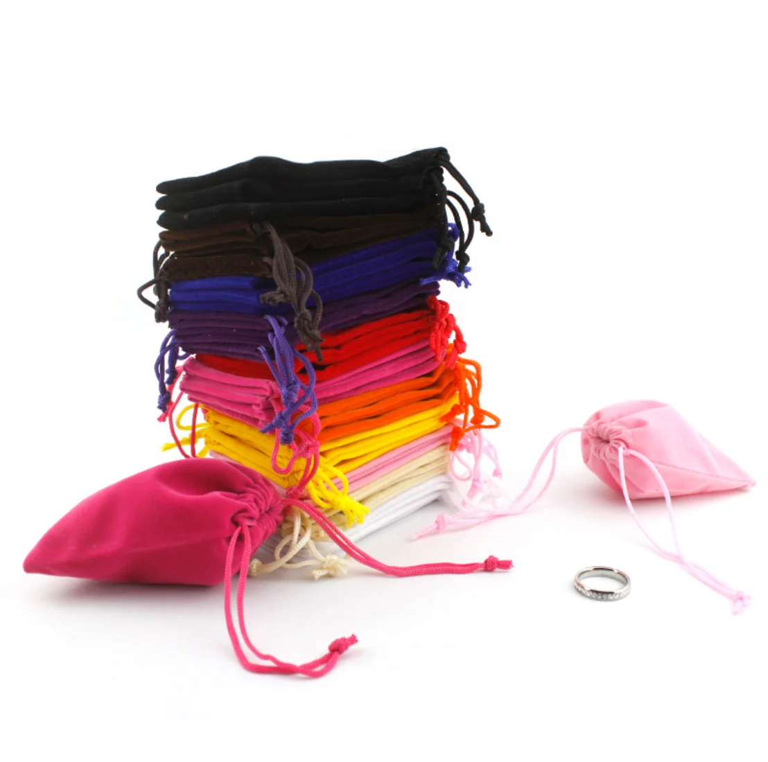 

2020 fashionable ready to ship colorful custom velvet drawing pouch bag velvet jewelry bag, 13 colors