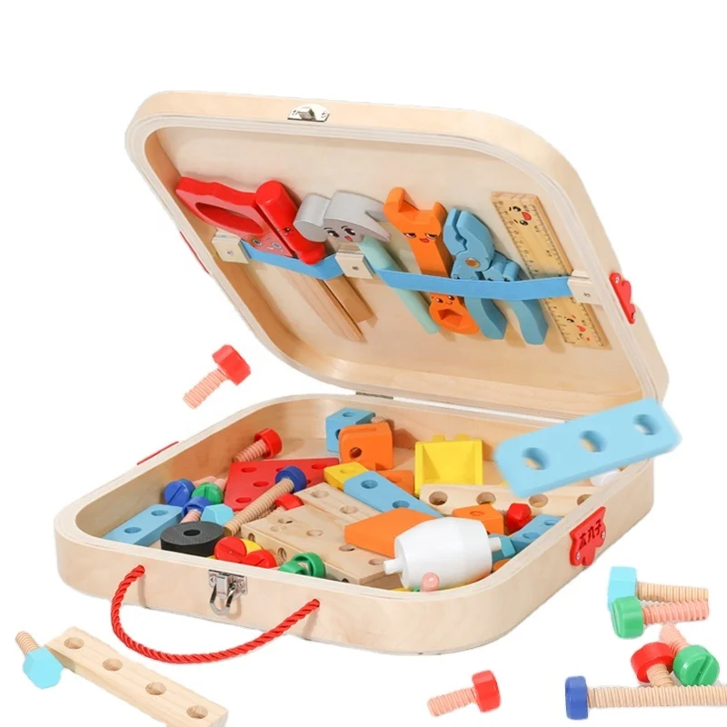 

Children Pretend Play Wooden Toolbox Toy Boys Girls Simulation Tool Screw Construction Set Toys