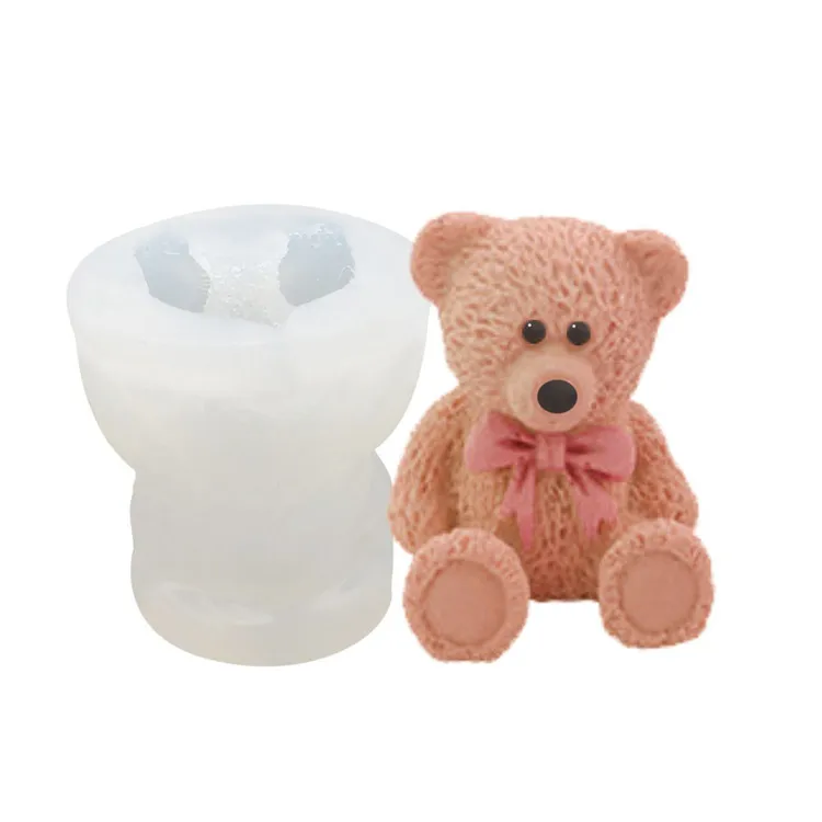 

3D ice bear silicone ice cube mold for coffee decoration DIY bear shape silicone chocolate mould, White