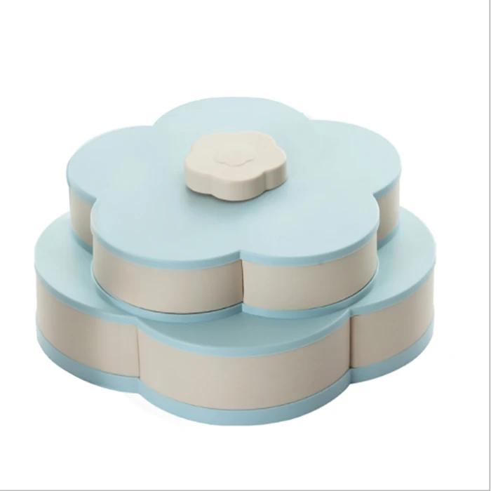 

Double-deck Nut Case Fruit Plate Candy Storage Box Flower Shaped Rotary Snack Storage Box Candy Organizer Tray for Party, Blue pink