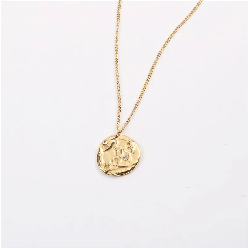 

Joolim Jewelry 18K Gold Plated Stylish Texture Pendant Necklace Statement Vintage Pendant Necklace Tarnish Gold Jewelry