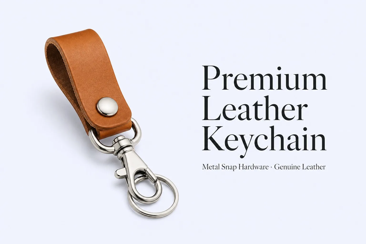 Metal snap leather strap keychain — main product view