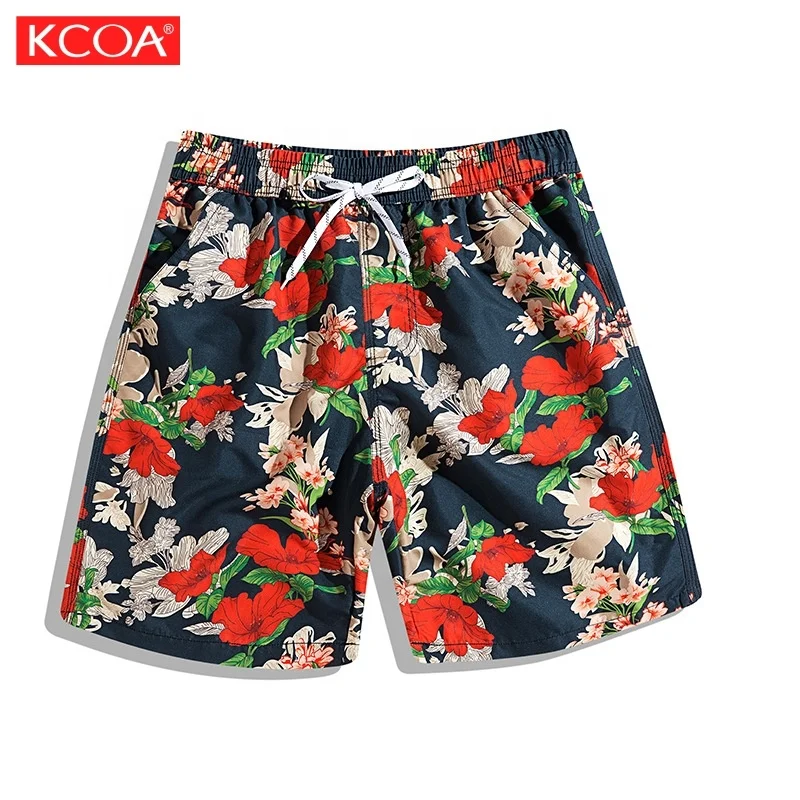 

Low MOQ Stocked Custom Polyester Hawaiian Swim Trunks For Men