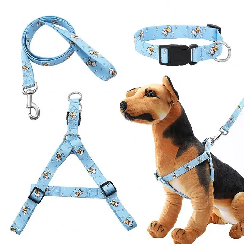 

Good Quality Personalized Adjustable Buckle Sublimation Dog Collar And Luxury Pet Leash Set, Customized color