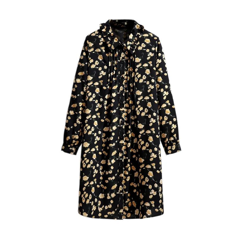 

Wind Casual Long-Sleeved Pleated Korean Version Of Loose Shirt Spring New Large Size Dresses