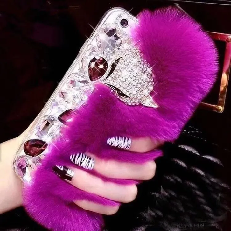 

Jary Diamond Bling Fox Fur phone case for samsung note10 S8 S9 S10 Mobile Phone Housings Case Cover For samsung note8 note9