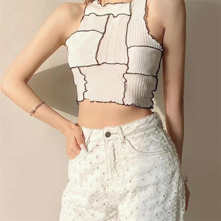 

DUODUOCOLOR New style white fashion splicing round neck vest irregular sexy crop top woman clothes 2021 trending D97884