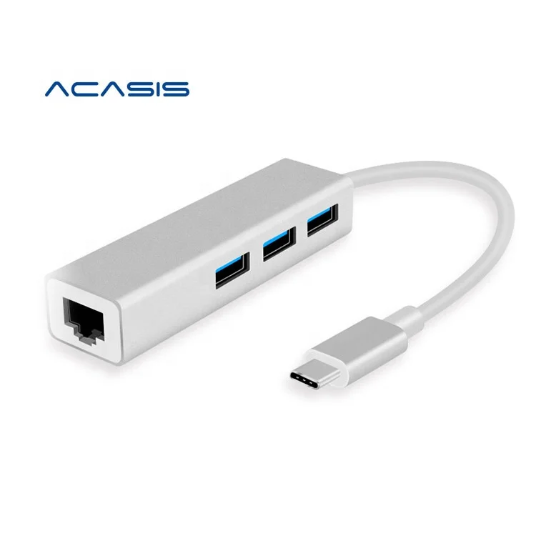 

ACASIS Hot Selling 10/100/1000Mbps Gigabit Ethernet Lan Adapter Type C to USB 3.0 Hub Network Card with Rj45 for Macbook&Laptop