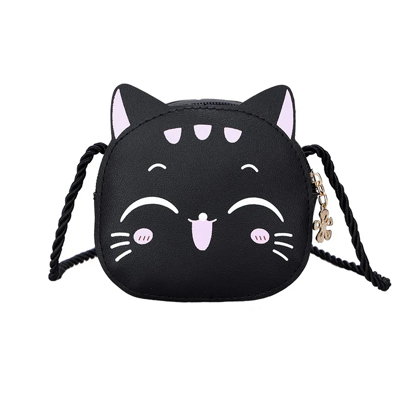 

cute cat crossbody leather bag women print cartoon 2022 new arrival crossbody bag kids, Balck;purple;white;red;pink