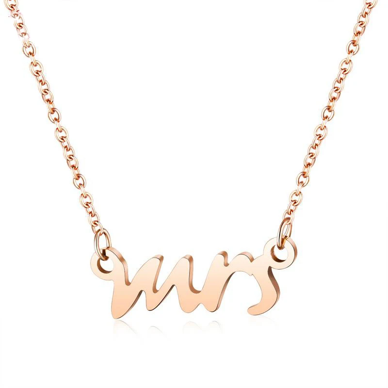 

Chic Rose Gold Women Mrs Pendant Necklace Tiny Simple Word Titanium Steel Lady Necklaces (KSS222), Same as the picture