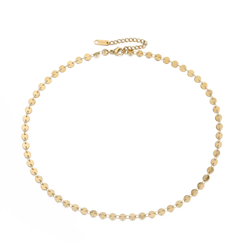 

Delicate Golden Color Stainless Steel Small Disc Link Chain Necklace Trendy Fashionable Chain Necklace Jewelry for Woman, Gold