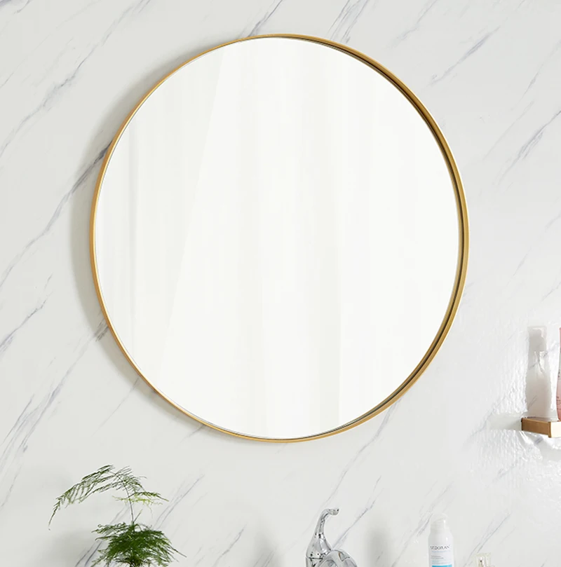 

Wholesale stock real brass round frame wall mirror factory direct sale top standard mirror with brass frame for decoration, Gold/customized