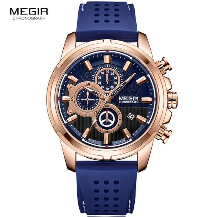 

MEGIR 2101 Mens Watches Top Brand Luxury Silicone Military Sport Watch Chronograph Stopwatch Relogio Masculino