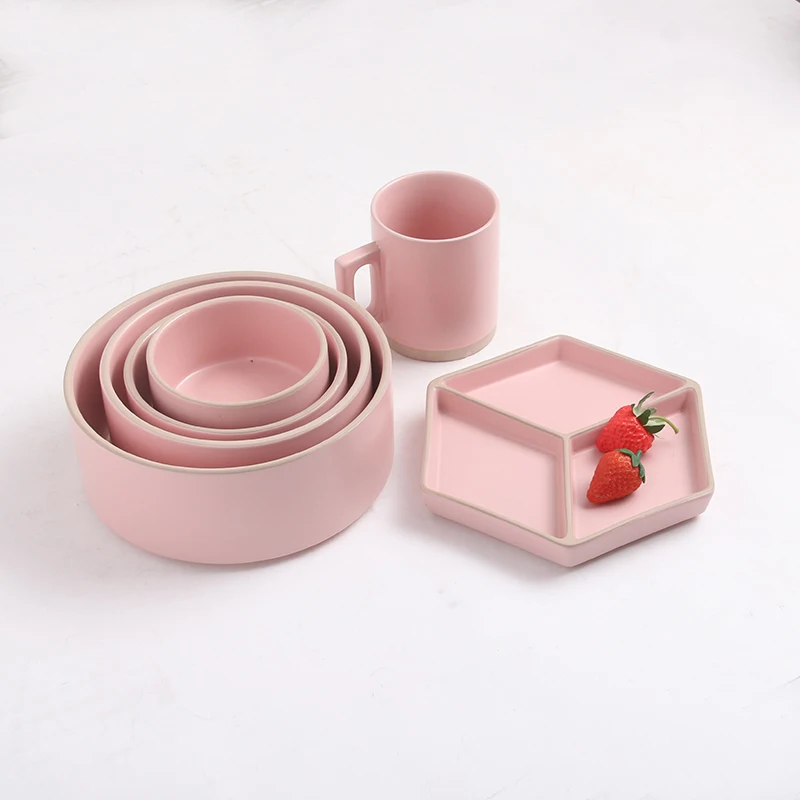 

Pink Korean style dinnerware ceramic plates figuline porcelain plate mug dishes tableware set diy custom logo MOQ 1piece, As picture / personalized