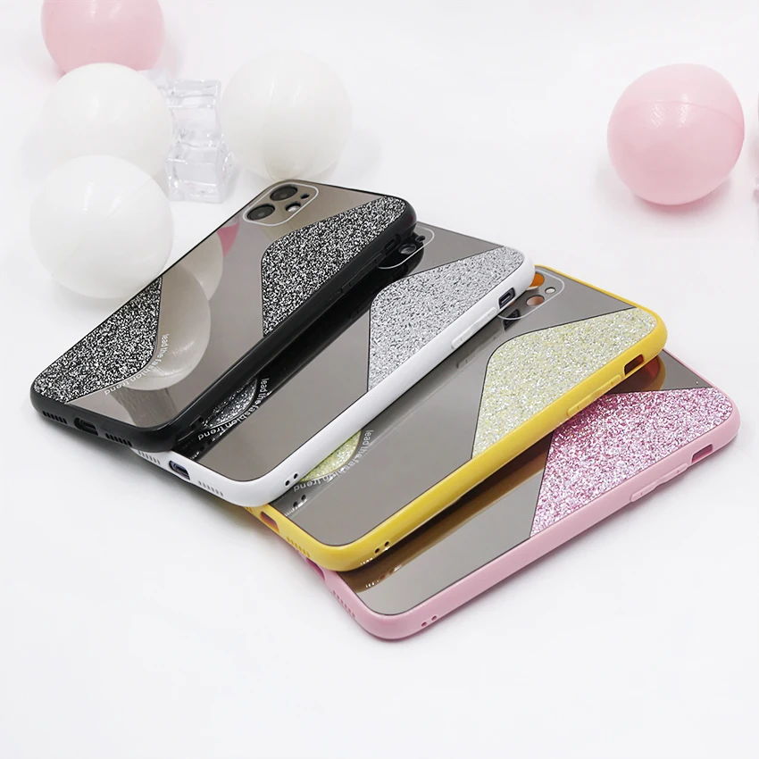 Luxury glittering powder water drill makeup mirror phone case for iphone 12 pro