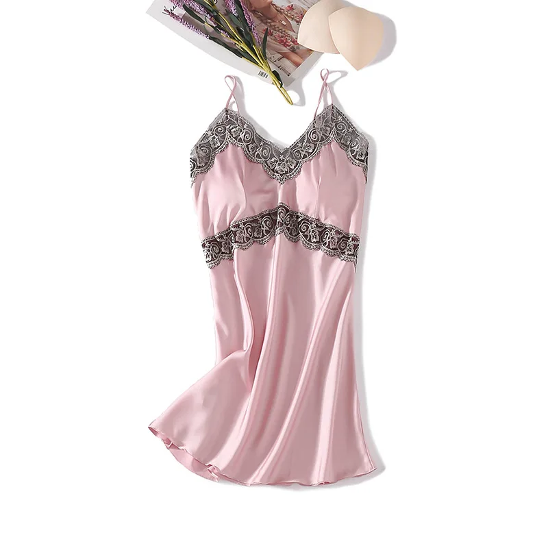 

Sexy Print V-neck Night Dress Women Sleeveless Faux Silk Nightgowns Satin Sleepwear Nightdress Nightwear