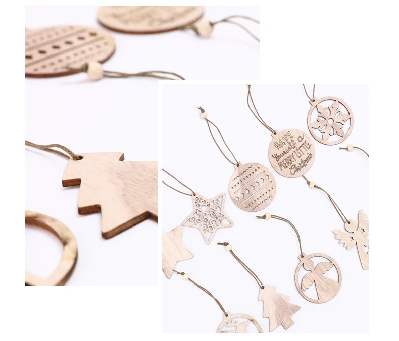 

12pcs/Box Wooden Variety Of Shapes Christmas Pendants Christmas Tree Home Decoration