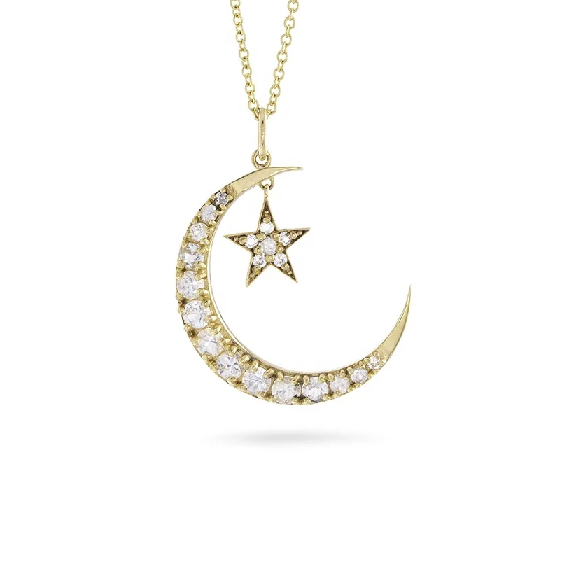 

Gemnel Minimalist 14k gold jewelry 925 sterling silver big moon cz star pendant necklace